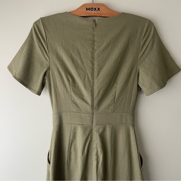 Showpo Australia Linen Blend Front Knot Tie Jumpsuit Wide Leg Khaki Green Small - Picture 6 of 10